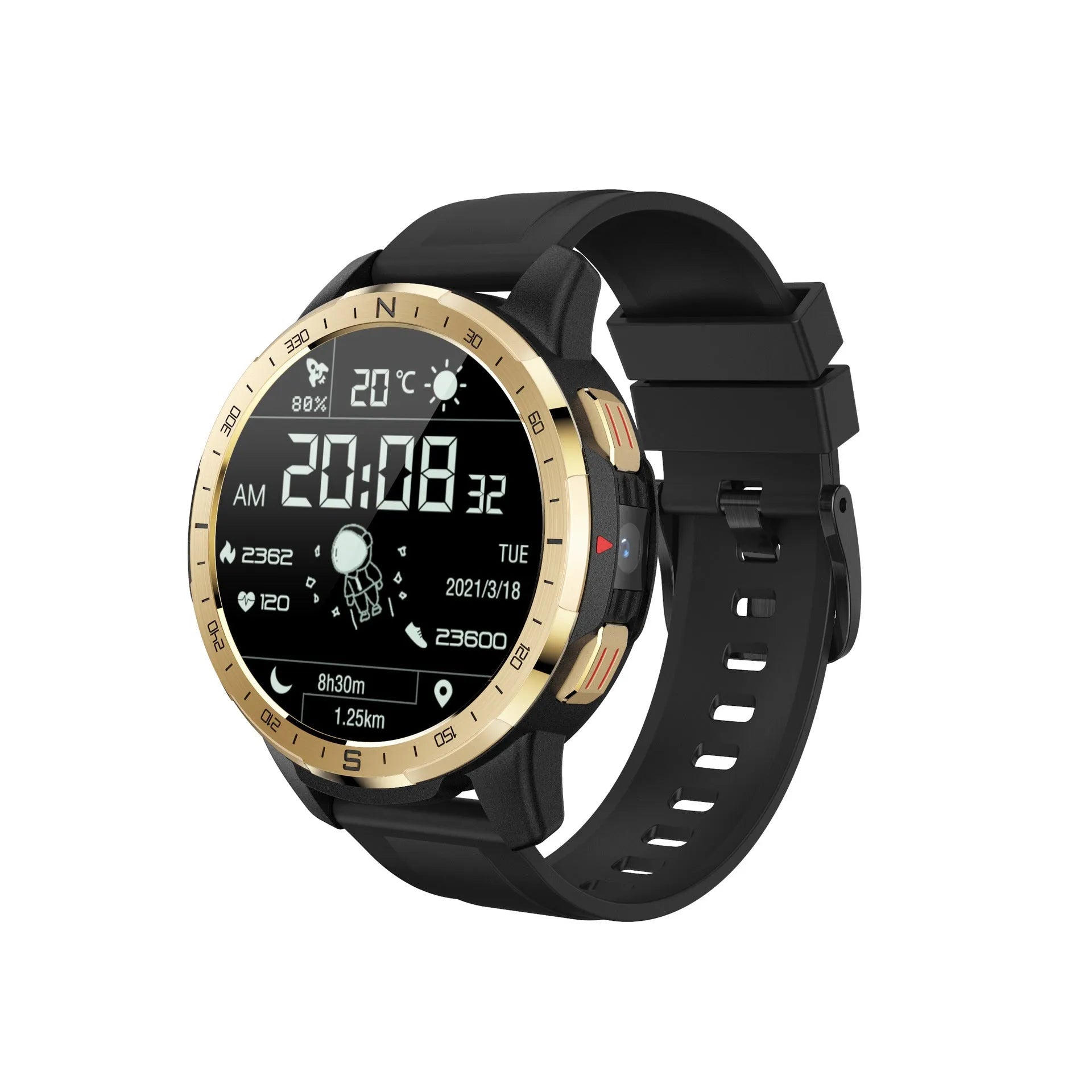 CT08 dual system smart watch in black with 1.6 inch HD TFT screen showing fitness interface