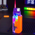 Colourful luminous lighter in orange, purple or green with wind-resistant plastic construction