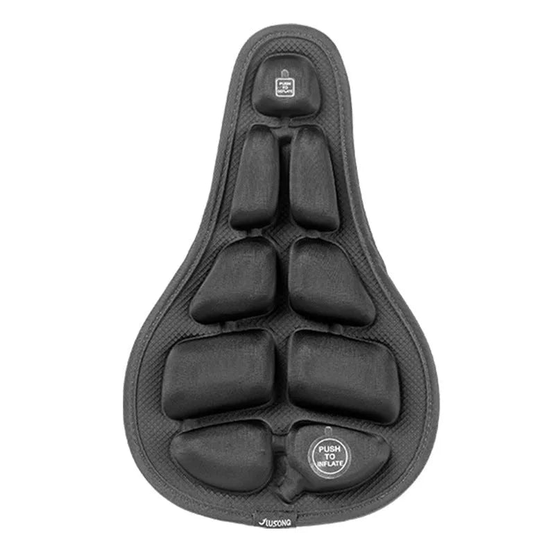 Black mountain bike saddle cushion with TPU and fabric layers on a black saddle