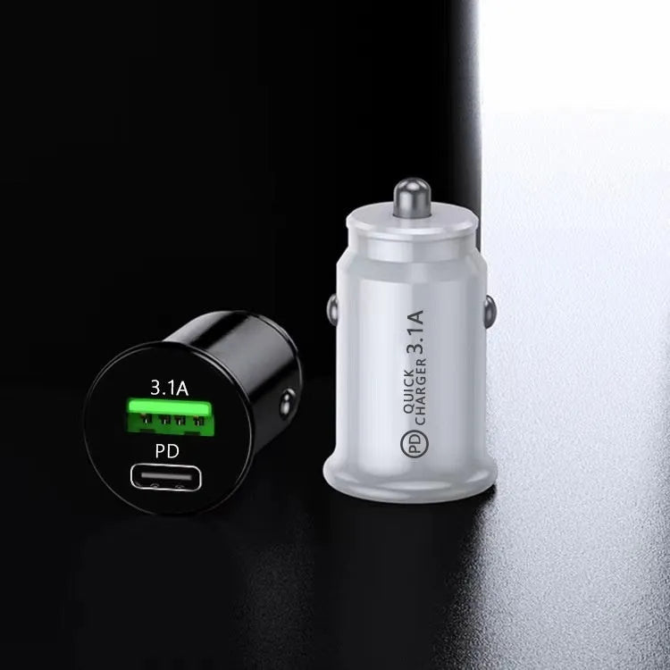 Black and white dual USB car charger for cigarette lighter socket with 12V/24V compatibility