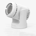 Black and white 12V car heater defroster unit with a long power cord on a car dashboard.