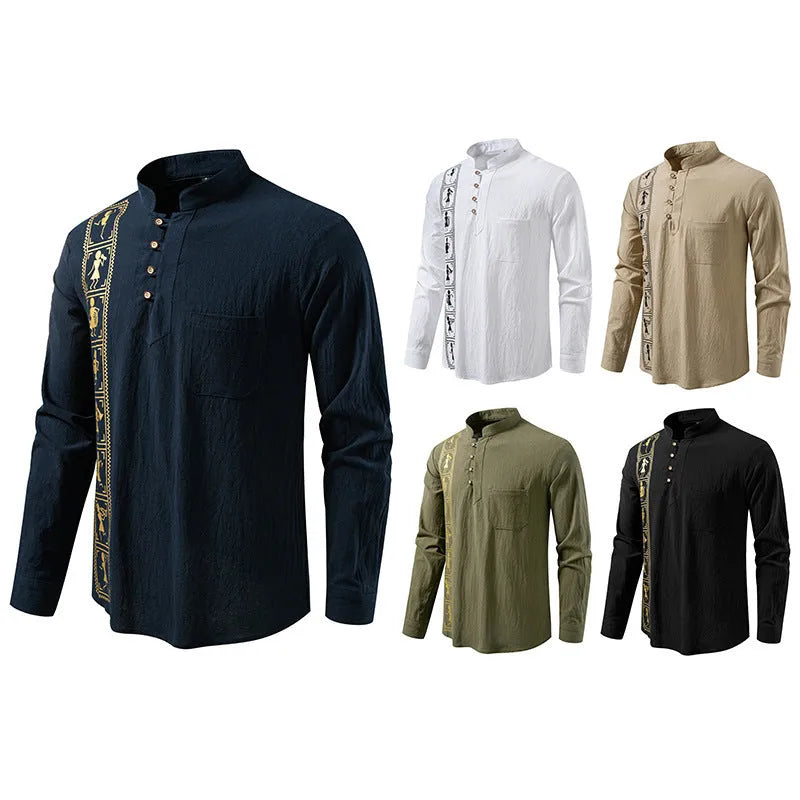 Men's solid colour polyester shirt in white, black, khaki, army green, or navy blue, slim fit pullover style.