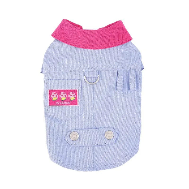 Blue and purple polyester mesh dog vest with rope rings for small breed dogs