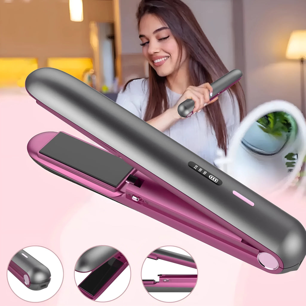 Moon shadow grey wireless hair straightener with tourmaline ceramic plates and 10 temperature settings