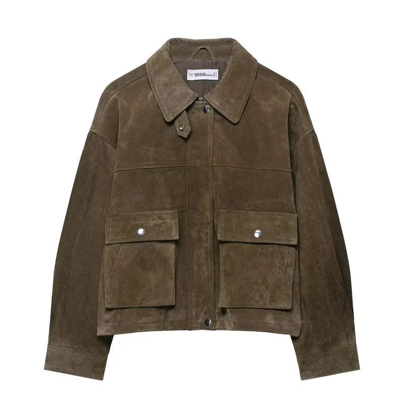 Women's PU fabric casual jacket in picture colour with regular fit Japanese Korean style