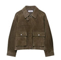 Women's PU fabric casual jacket in picture colour with regular fit Japanese Korean style