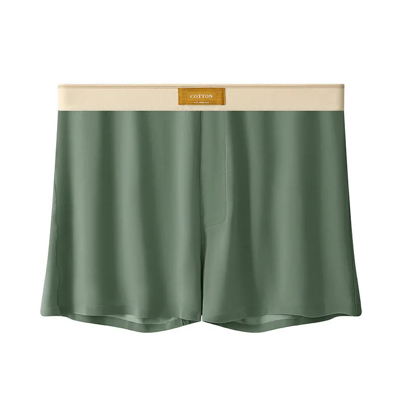 Pack of men's solid colour ice silk boxer shorts showing loose fit and mid-waist design.