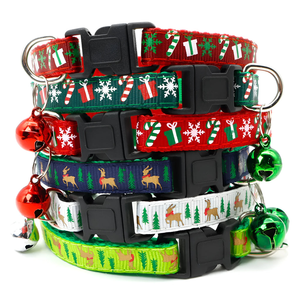 Christmas bell dog collar with cartoon decoration in polypropylene fibre, available in multiple colours