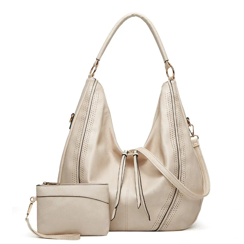 New trend retro large capacity PU tote shoulder bag with tassel hollow design, 40x43x13cm, zipper closure, in black colour