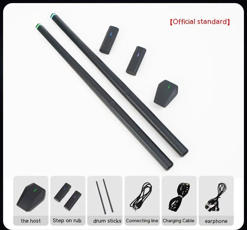 Black somatosensory air drum kit with wireless 2.4G technology and two drumsticks
