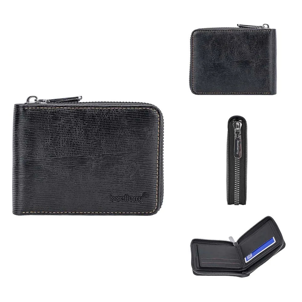 Leather anti-theft credit card zipper wallet with embossed pattern and extended capacity design