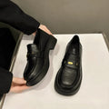 All-match metal commuter soft bottom soft surface small leather shoes for women - microfiber round toe flat heel, black or brown