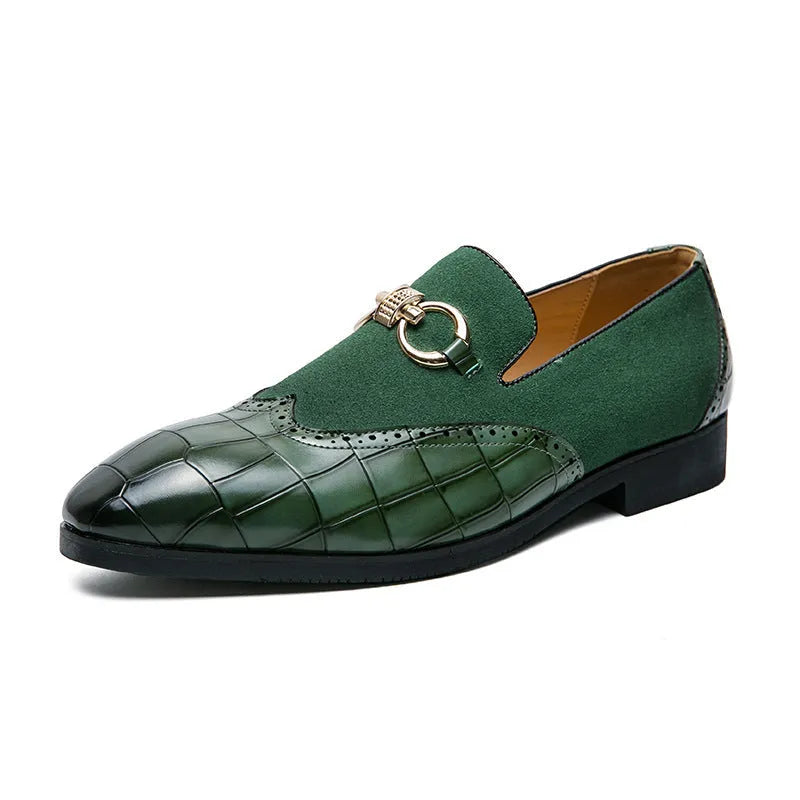 Men's black pointed toe Korean style business casual shoes with artificial PU upper and rubber sole