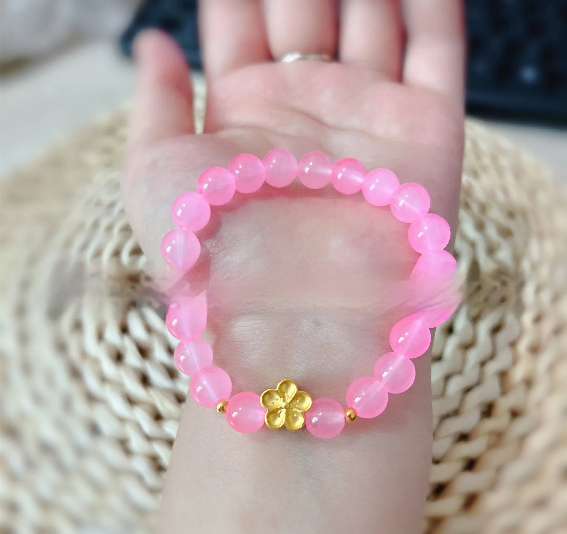 Women's aquamarine crystal bracelet with geometric beads in pink blue colour option