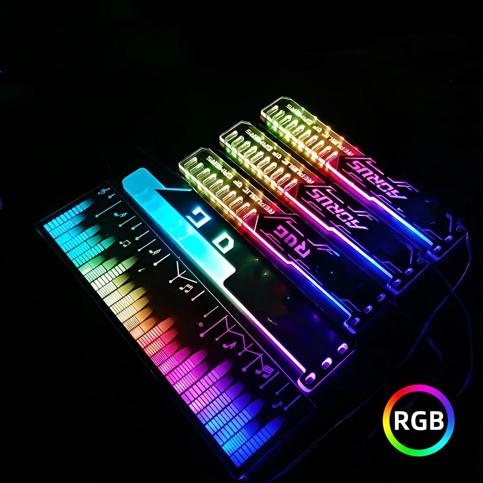 Transverse mounted RGB LED light bar graphics card bracket with AORUS pattern, 25cm length, for computer case decoration
