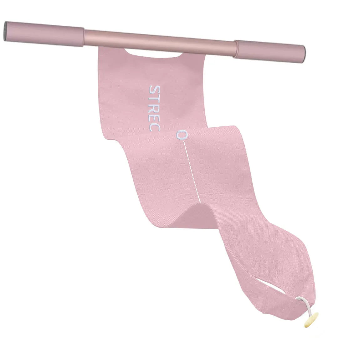 Grey and pink yoga multi-function stretching tool for shoulder, back, and hip flexibility