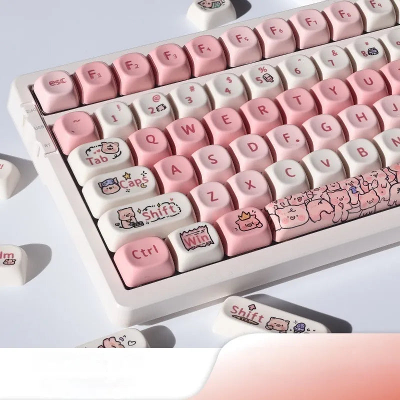 Pink Fragrant Pig character design on a PBT plastic key cap for mechanical keyboards.