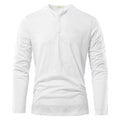 Men's slub cotton long-sleeved top in solid colour, pullover style, available in white black wine red army green khaki