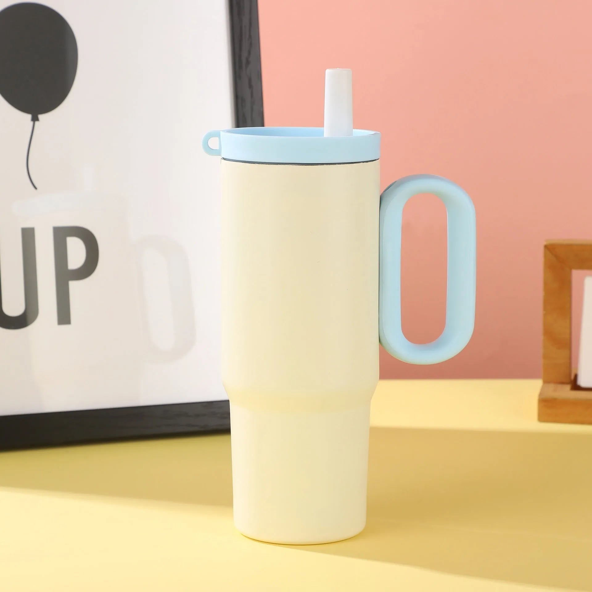 720ml stainless steel portable straw cup with handle in multiple colour options