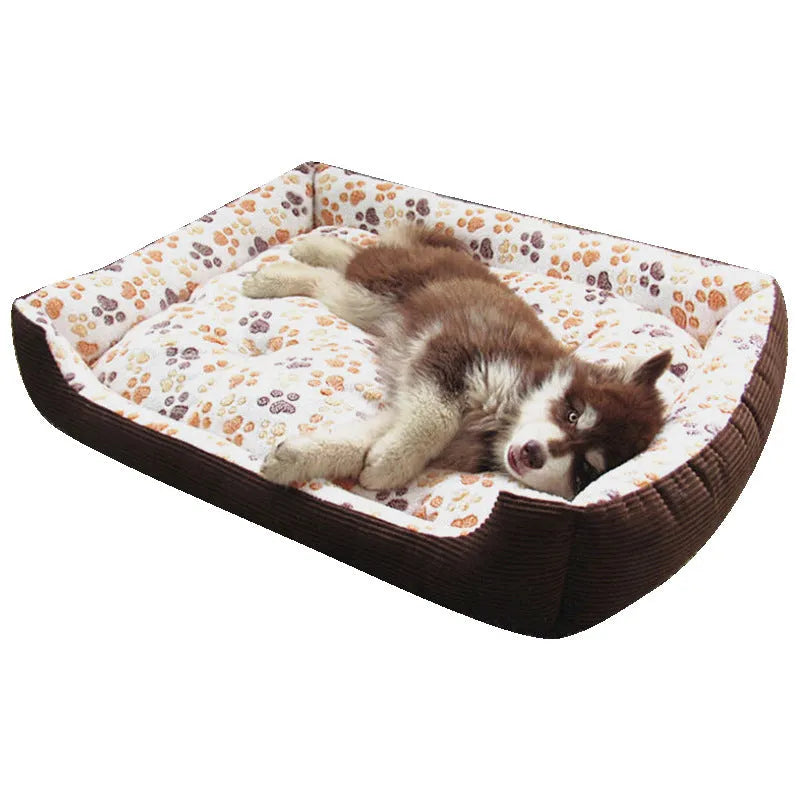Beige plush sofa-style dog bed with raised sides for a small dog