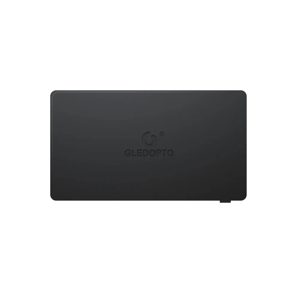 HDMI splitter box with dual ports and RGB light strip controller for PC and TV displays.