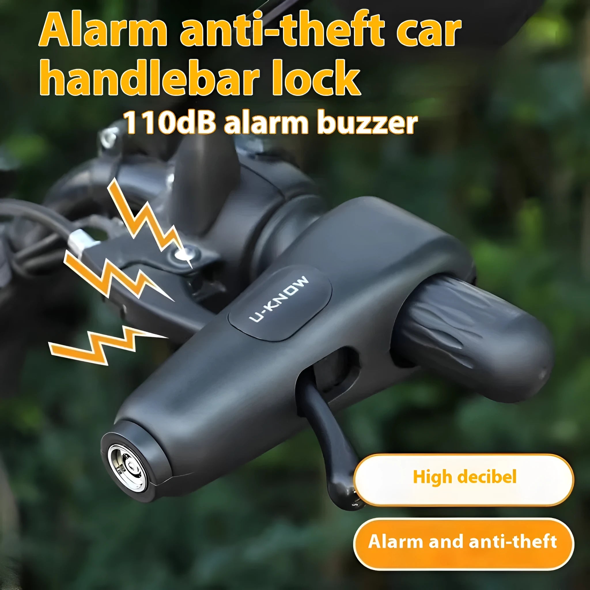 ABS alarm handlebar lock in black for motorcycle and electric car anti-theft