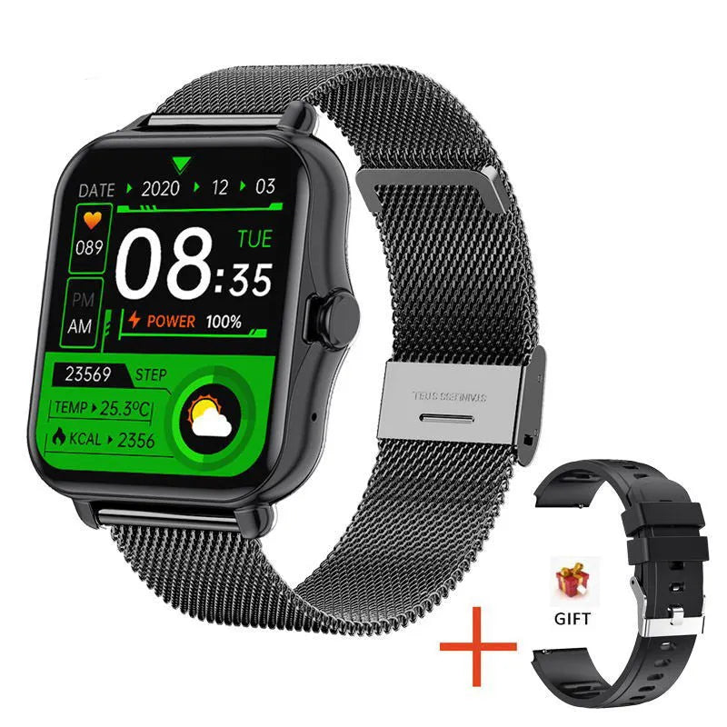 Smart watch with silicone wristband and 240x240 screen, available in white, pink, blue, black or mesh belt colours