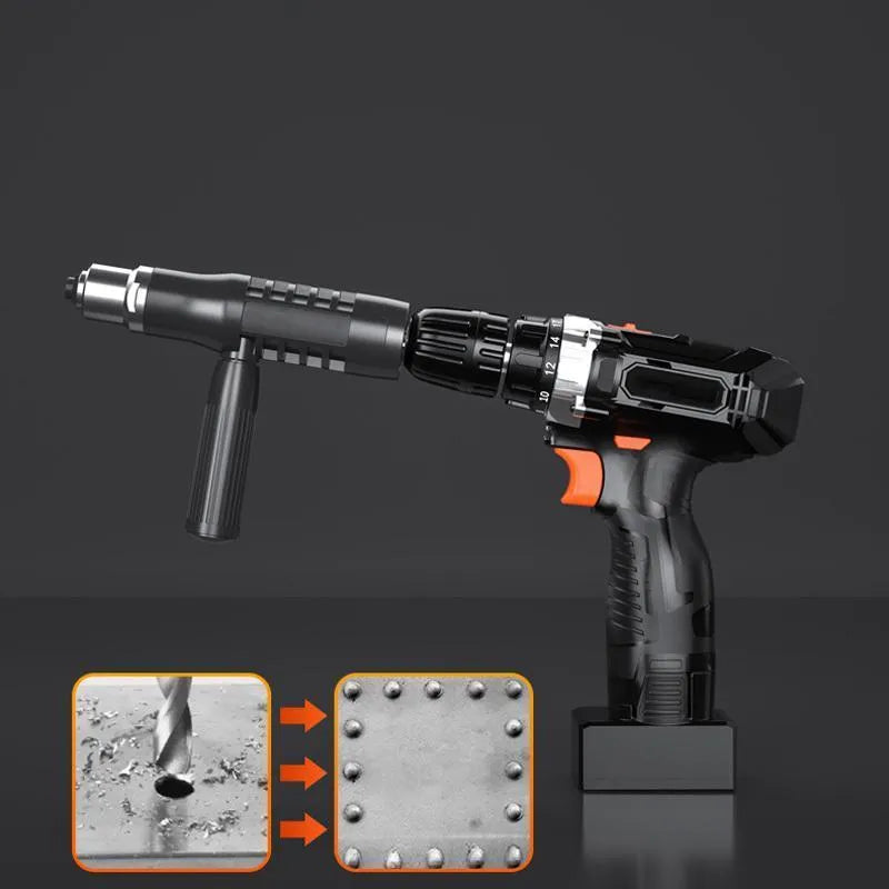 Alloy steel electric drill rivet adapter kit with four sized heads and wrench