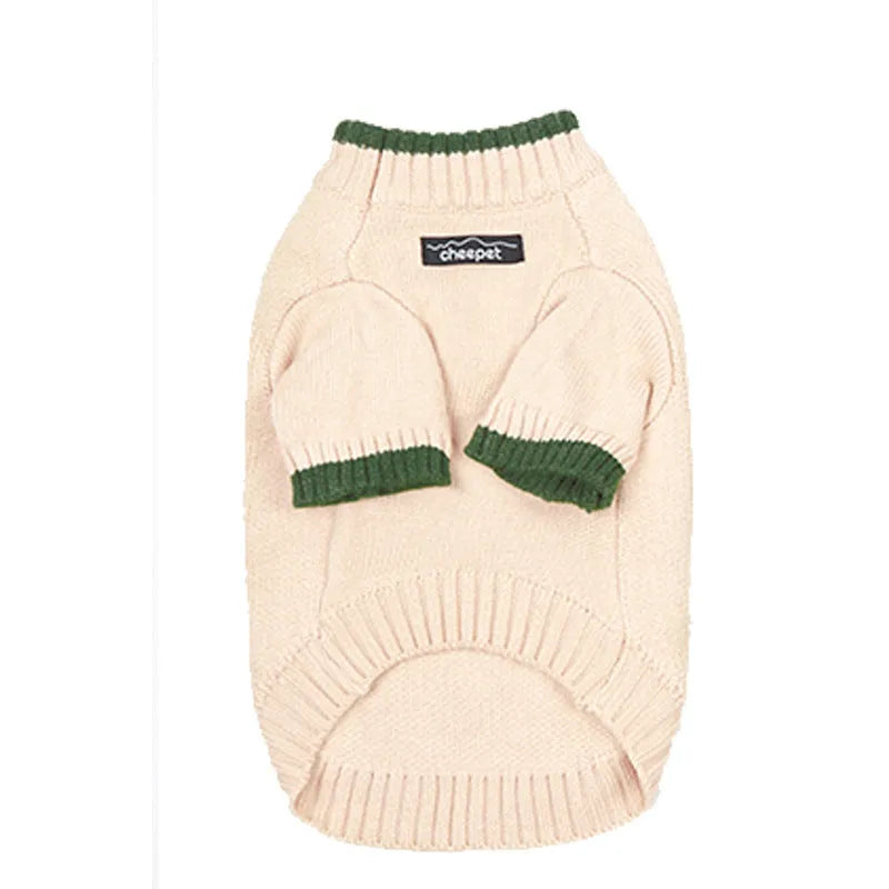 British style wool pet sweater with two-leg design in crown blue colour on a dog