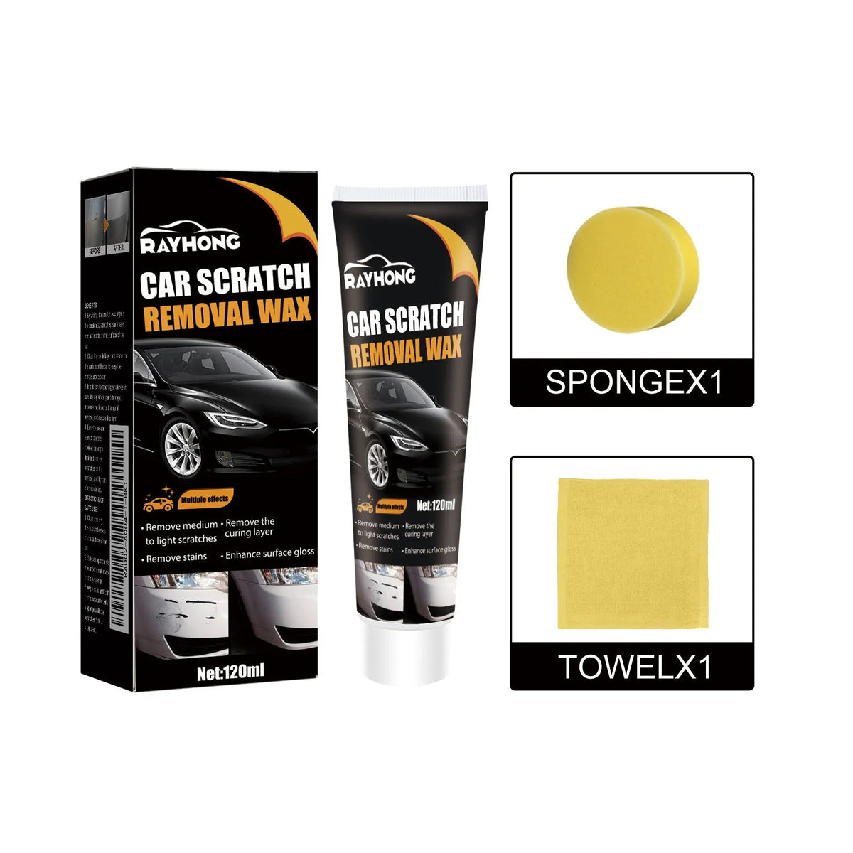 Six nano scratch repair cloths for cars, each 20x10cm, made from chemical fibre, shown stacked.