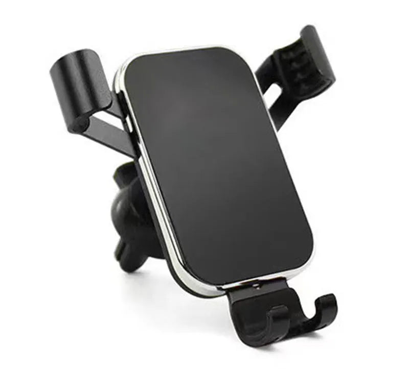 Car aluminium alloy mobile phone holder electroplated finish in black on car dashboard