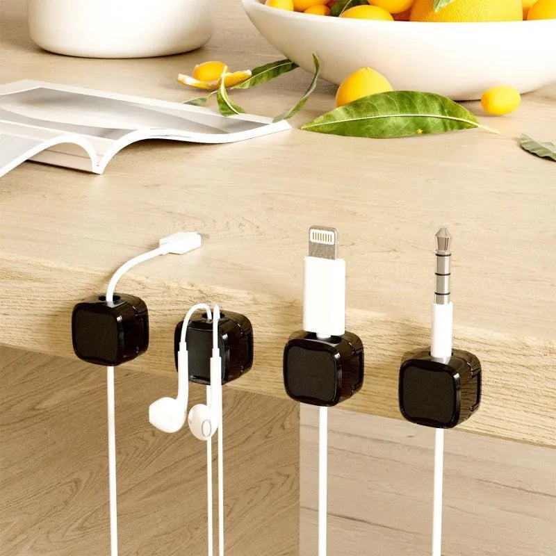 Magnetic cable clip under desk cable management holder in ABS with adhesive fixing, holding charging USB or HDMI cords