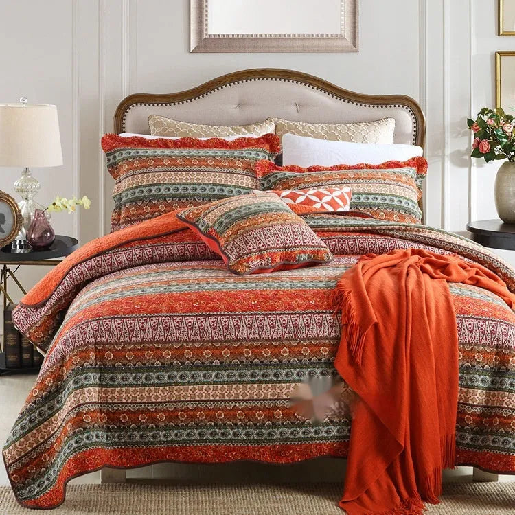 Quilted cotton bed cover set with printed pattern on 1.5-1.8m bed including two pillowcases