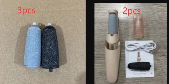Electric foot grinder with two grinding heads, USB cable and colour box