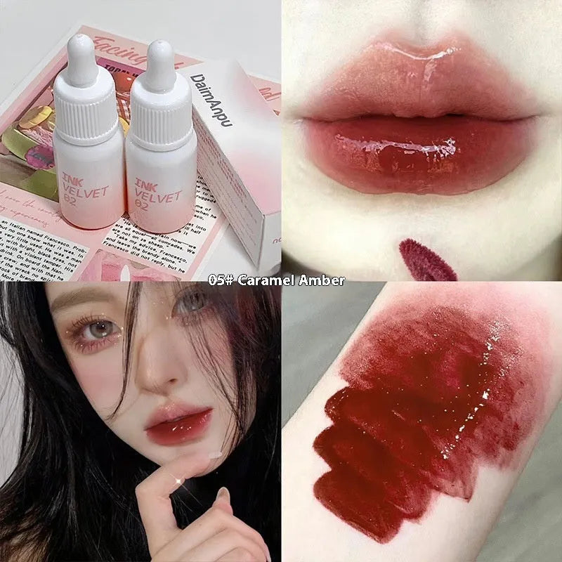 Mirror Lip Lacquer tube in moisturising formula with non-stick cup finish showing four colour options