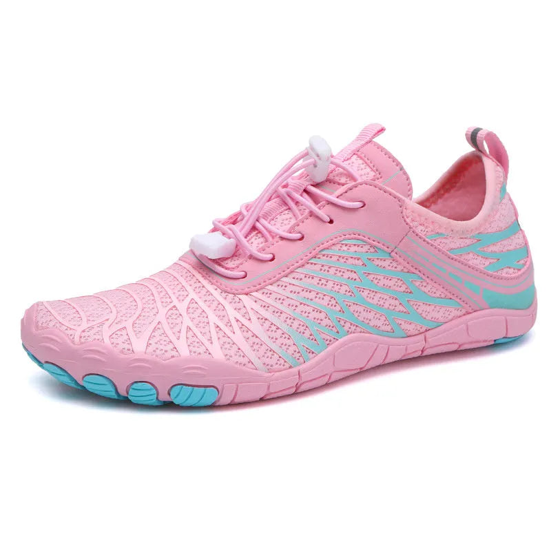Men's white and black lace-up casual sports shoes with a non-slip rubber outsole on a plain background.