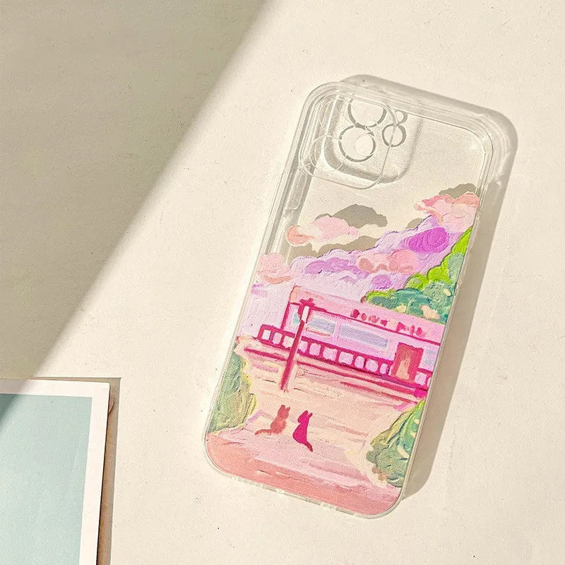 Soft silicone iPhone case with a two cat cartoon design on the back.