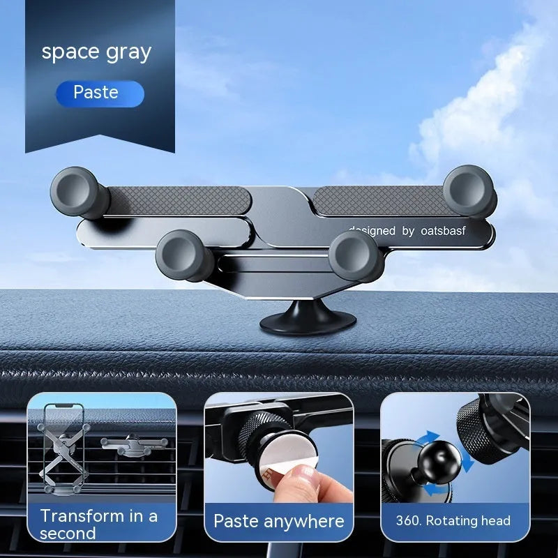 An invisible aluminium alloy phone holder for car air vents, shown in black.
