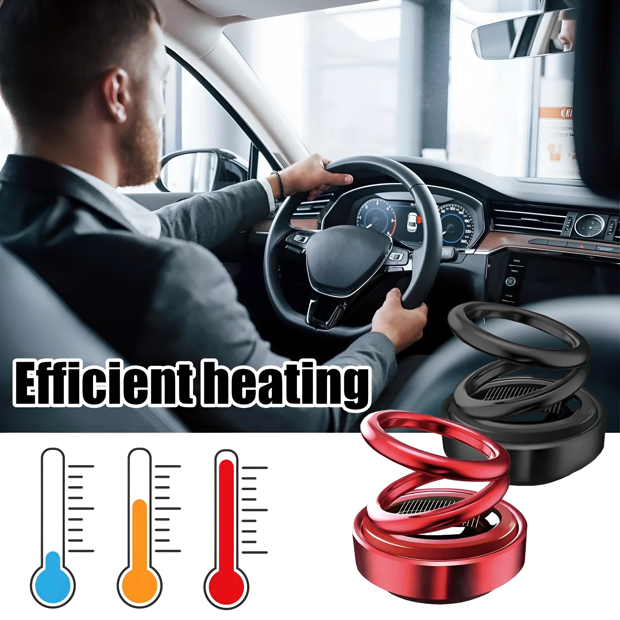 Black and red portable miniature vibration radiator for car heat dissipation measuring 5.1 by 6 cm