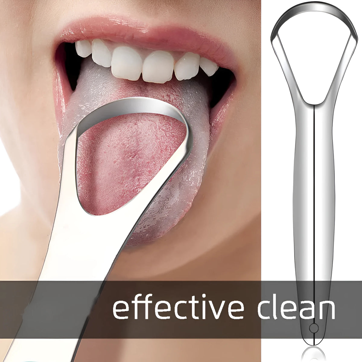 Stainless steel tongue scraper set with U-shaped and spoon type scrapers in pearlescent bags