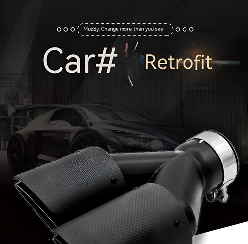 Black carbon fibre car exhaust pipe with double outlet design and 250mm diameter