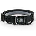 Waterproof PVC adjustable dog collar in blue with buckle, size L, on white background