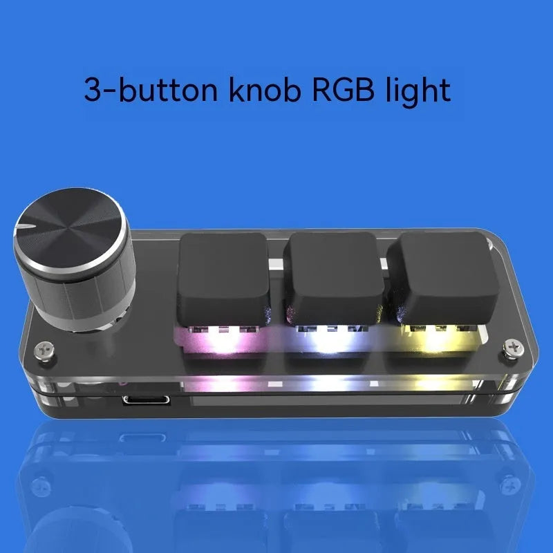 Black and white custom mini keyboard with RGB backlighting for copy and paste shortcuts