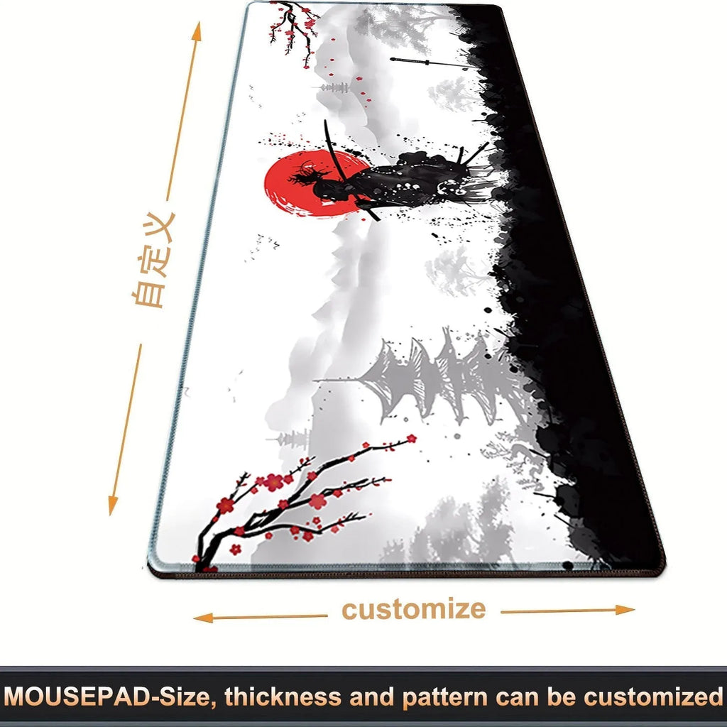 Japanese Samurai themed cloth gaming mouse pad with non-slip base in multiple sizes