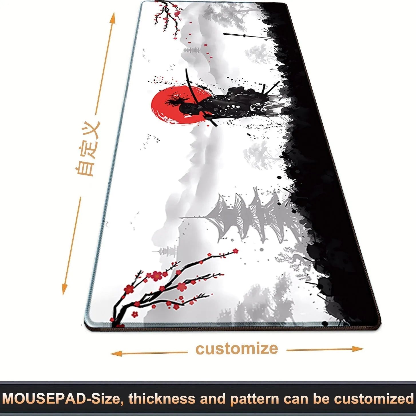 Japanese Samurai themed cloth gaming mouse pad with non-slip base in multiple sizes