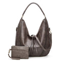 New trend retro large capacity PU tote shoulder bag with tassel hollow design, 40x43x13cm, zipper closure, in black colour