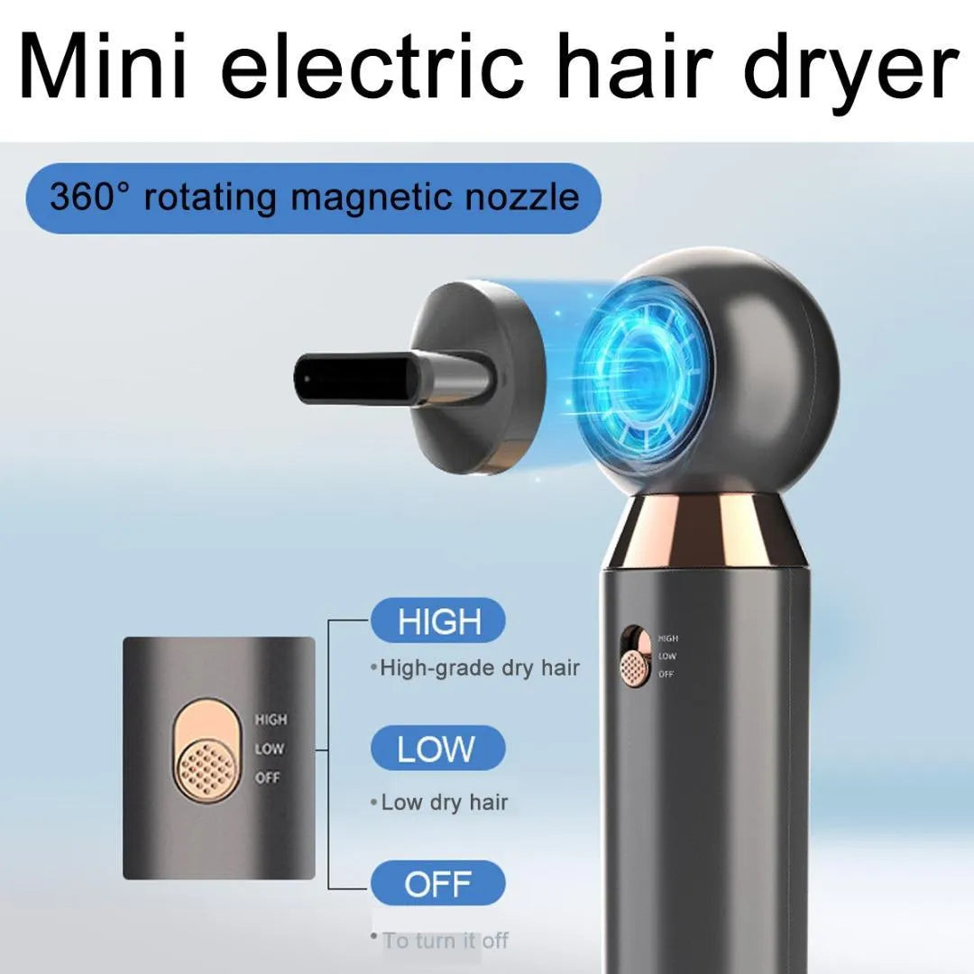 Compact white hair dryer with concentrator diffuser attachment showing 20cm length