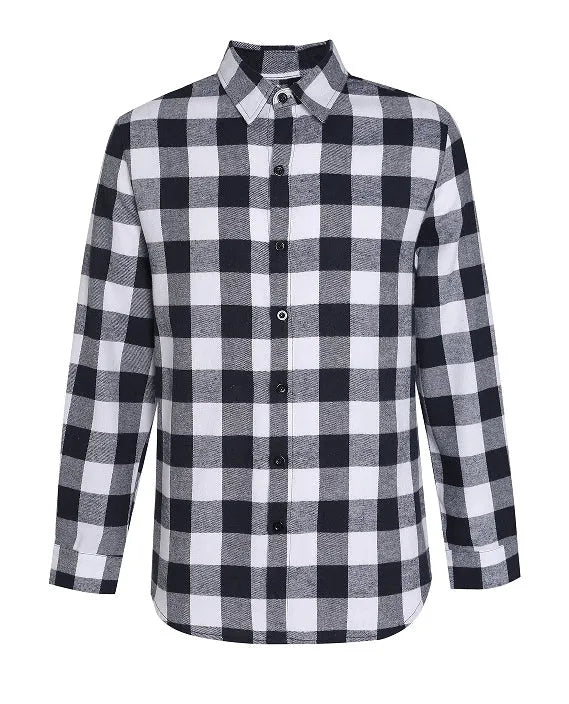 Men's blue checked long-sleeved casual shirt with fitted cut, shown as a layering top for daily and streetwear outfits.