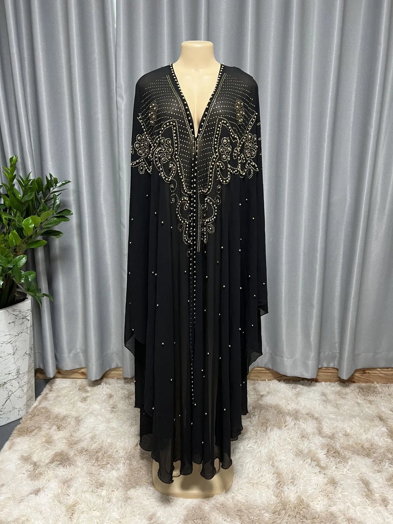 Purple chiffon Muslim-style shawl with rhinestone beading at 175cm length