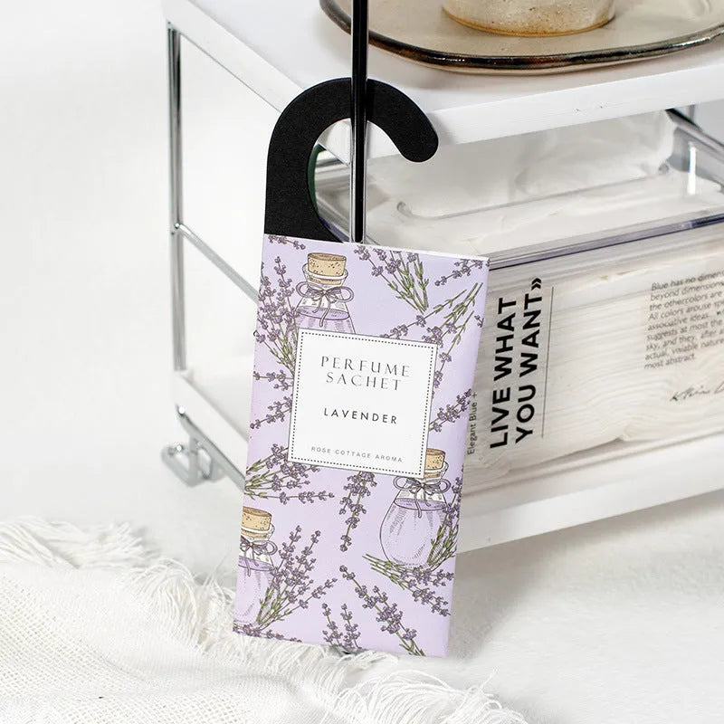 Set of five 30g household sachets in assorted fragrances, each 21x8cm, for wardrobes and drawers